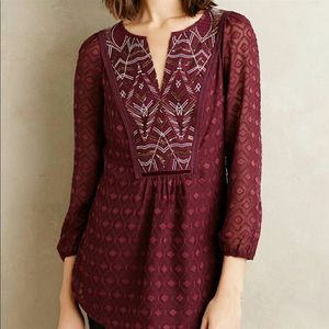 Anthropologie One September Madiran Sequin Blouse/Tunic Maroon Size Small